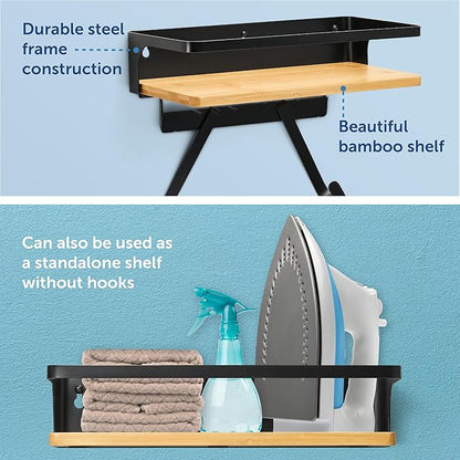 Maplefield Ironing Board Hanger with Shelf - Modern, Alloy Steel - Space-Saving Iron Storage & Laundry Organization - Board Wall Mount for Y & T Leg Styles - Integrated Appliance Holder - Wall Mount