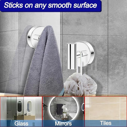 Suction Cup Hooks, Shower Hooks for Inside Shower – Removable Towel Hooks for Bathroom Window Glass Mirror Tile, Bath Robe Looafh Hook for Hanging – Waterproof & Rustproof, Chrome (4 Pack)