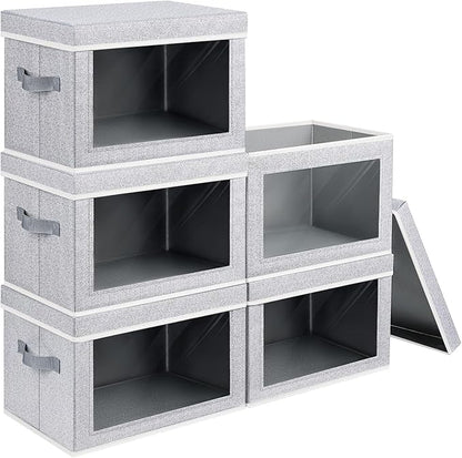 Stackable Storage Bins with Lids - Large Decorative Basket with Lids, Fabric Foldable Closet Organizer Bins, Shelf Organizer for Living Room, Dorm, 5 Pack, Blended