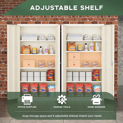 Greenvelly Metal Garage Storage Cabinet with Locking Doors, 72" Grey Lockable Storage Cabinet with Adjustable Shelves, Steel Tool Cabinets,Metal File Cabinet for Home Office, Garage (36" W x 18" D)