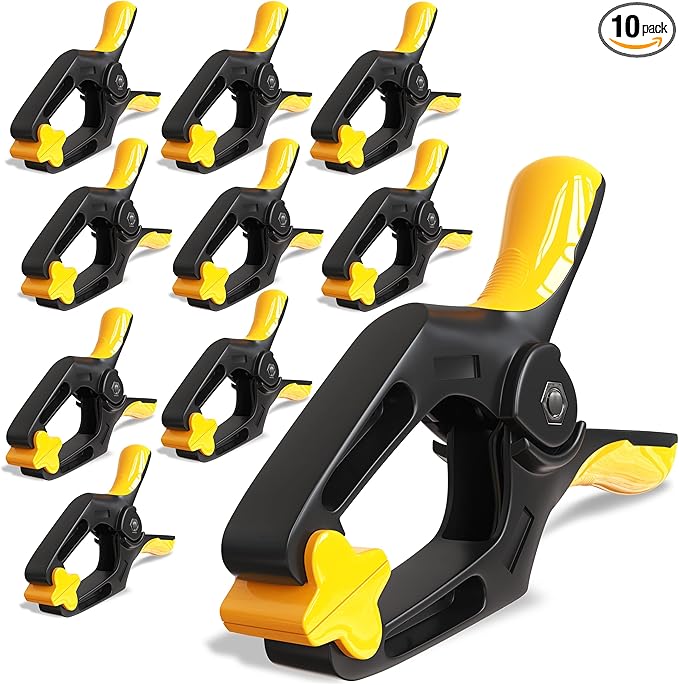 Spring Clamps 4 inch - 10 Pack Plastic Clamps for Pool Cover, Balloon Archs, Tarps & Backdrop with 2 inch Mouth Opening - Rust Free Large Clips Heavy Duty Outdoor with Non-Detachable Jaw Pads