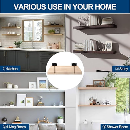 8 Pcs 6" Black Solid Steel Floating Shelf Bracket Blind Shelf Supports - Hidden Brackets for Floating Wood Shelves - Concealed Blind Shelf Support – Screws and Wall Plugs Included