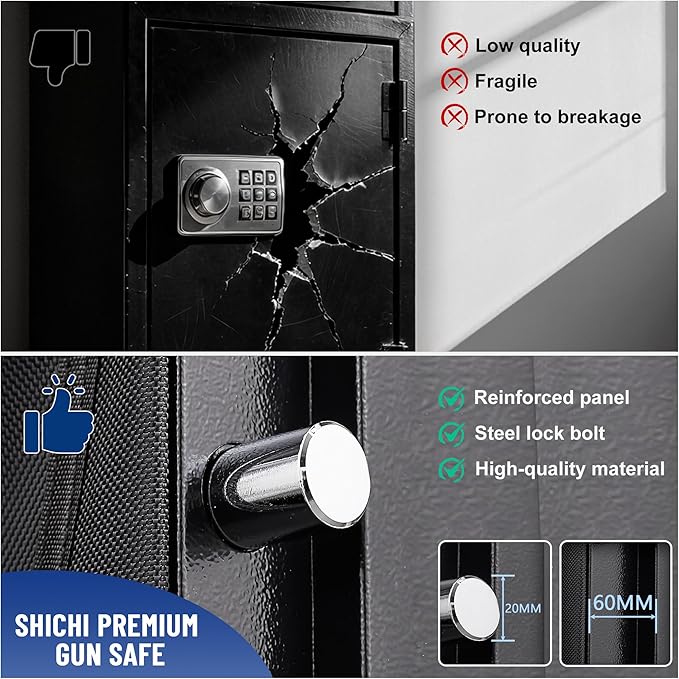 SHICHI 10-14 Gun Cabinet, Electronic Gun Safe for Rifles and Pistols, Gun Cabinet with Adjustable Shelves, Long Gun Safe with Dual Alarm & Mute Mode, Large Rifle Safes for Home