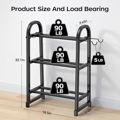 3 Tier Dumbble Rack - 360LB Capacity Adjustable Dumbbell Storage Rack Space-Saving Home Gym Weight Rack For Dumbbells And Kettlebells With Hooks (Dumbbell Rack Stand Only)