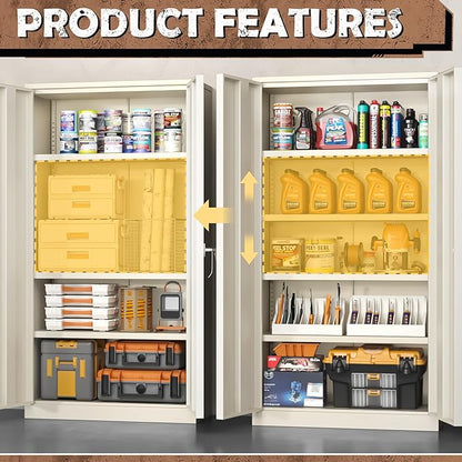 INTERGREAT Metal Storage Cabinet, 72” H Storage Cabinet with 2 Doors and 4 Adjustable Shelves for Office, Home, Garage, Pantry (Assembly Required, Grey)