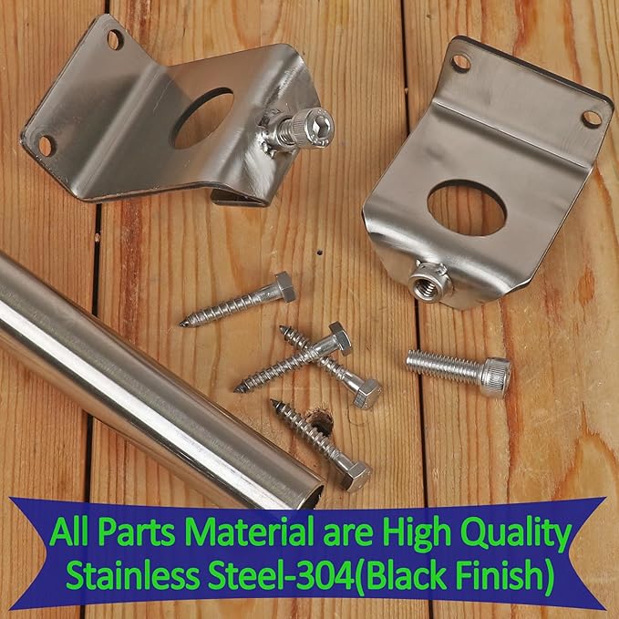 2 Pack 6.5 FT Stainless Steel String Lights Pole Bracket/Holder for Deck Railing Wood Posts, Black