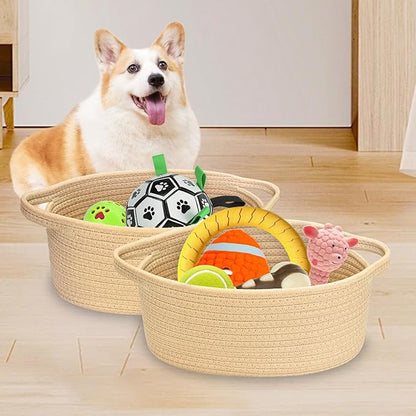 ABenkle Small Basket with Handles - Decorative Durable Rope Woven Storage Bin Shelf Storage Organizer Cube, Easter Baby Gift Basket, 12"x8"x5"