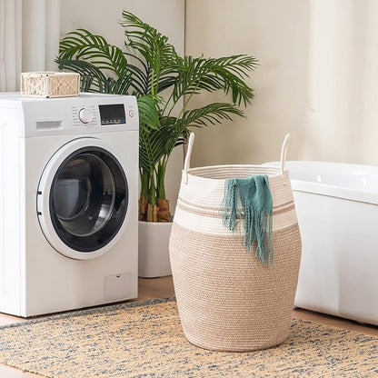 Cotton Rope Laundry Hamper by YOUDENOVA, 105L - Woven Collapsible Laundry Basket - Clothes Storage Basket for Blankets organizing, Bedroom Storage, Clothes Hamper – Brown