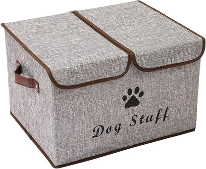 Large Dog Toys Storage Box Canvas Storage Basket Bin Organizer with Lid - Collapsible Linen Bin Ideal for Organizing Dog Cat Toys and pet Stuff-PP Boad-17" x 12" x 10" - Gray