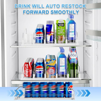 Dayacoco Drink Organizer for Fridge,5 Rows Fridge Soda Can Organizer,20oz 16oz 12oz-Self Pushing Soda Dispenser for Fridge,Adjustable Width-Holds up to 25 Cans,White