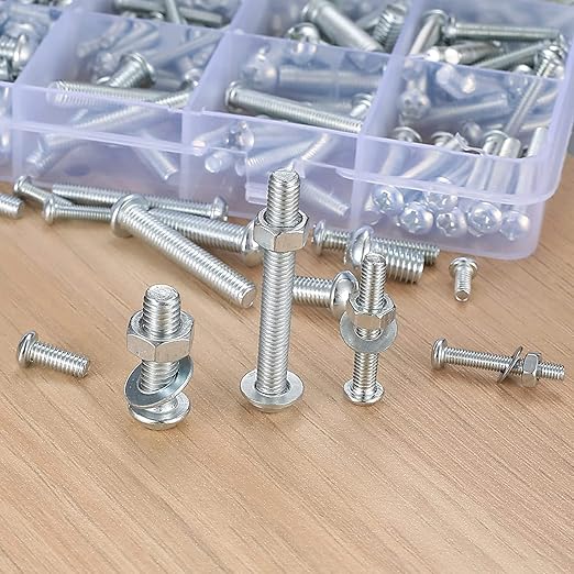 1080 Pcs Screws Bolts and Nuts Assortment Kit, Metric Machine Screws and Nuts and Flat Washers, M3/M4/M5/M6 Cross Slotted Round Head Bolts Sets (C)