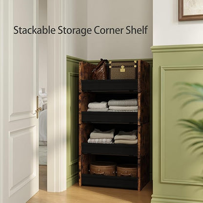 4-Tier Stackable Closet Organizer and Storage Stackable Shelves – Heavy-Duty Darwers Wood & Metal, Easy Assembly, Space-Saving Vertical Storage for Bedroom, Closet, Patent Design