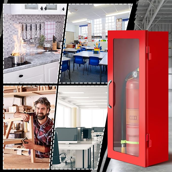 Zonon 2 Pcs 10lb Fire Extinguisher Cabinet Wall & Surface Mount 24-3/4 H x 10-1/4 W x 6-3/4 D 22 Gauge Steel Fire Extinguisher Box Case Extinguishers Holder with Handle for Indoor Outdoor (Red)