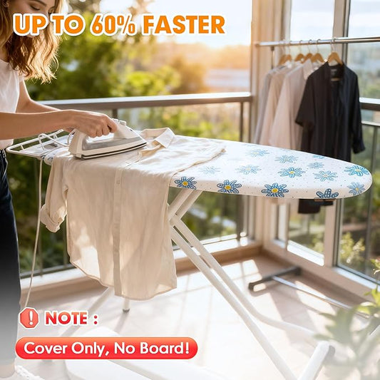 Ironing Board Cover and Pad, 21x54 Extra Large Thick Iron Padding, Scorch & Stain Resistant Ironing Board Cover, Heavy Duty Iron Board Padded with Adjustable Fasteners Durable Elastic Edge, Daisy