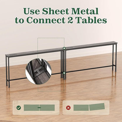 SUPERJARE 102.4 Inch Sofa Table with Power Outlets and USB-C Ports, 5.9 Inch Narrow Console Tables, Entryway Hallway Couch Tables with Storage, Behind Sofa, Small Spaces, Living Room, Grey