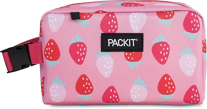 PackIt® Freezable Snack Box, Sweet Strawberry, Built with EcoFreeze® Technology, Collapsible, Zip Closure with Buckle Handle, Designed For Work Snacks, Fresh Snacks On the Go, Adults, and All Ages