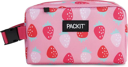 PackIt® Freezable Snack Box, Sweet Strawberry, Built with EcoFreeze® Technology, Collapsible, Zip Closure with Buckle Handle, Designed For Work Snacks, Fresh Snacks On the Go, Adults, and All Ages