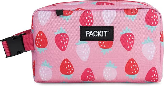 PackIt® Freezable Snack Box, Sweet Strawberry, Built with EcoFreeze® Technology, Collapsible, Zip Closure with Buckle Handle, Designed For Work Snacks, Fresh Snacks On the Go, Adults, and All Ages