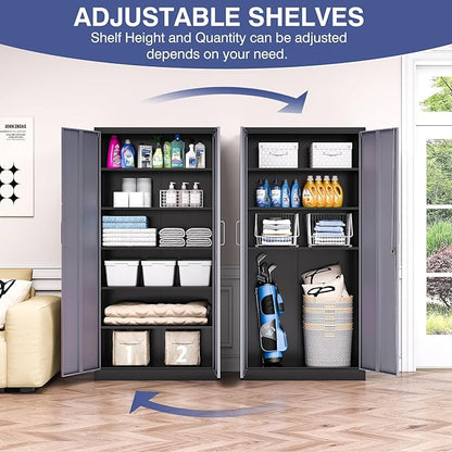 72" Metal Locker Storage Cabinet,72" Tall Locking Cabinet with Doors and Adjustbale Shelves,File Cabinets for Basement,Garage,Home Office