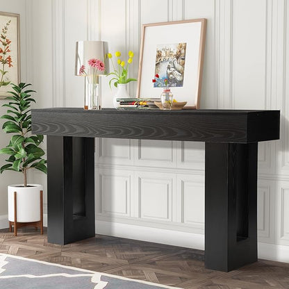 Depeht 63" Long Entryway Console Table, Wooden Farmhouse Sofa Behind Couch Table with Thickened Base, Large Industrial Hallway Accent Furniture for Living Room, Entrance, Foyer, Hallway (Black)