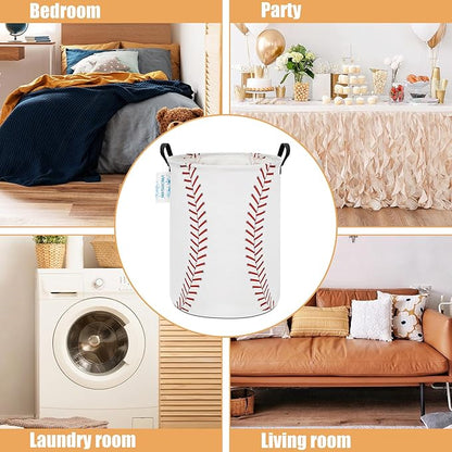 LANGYASHAN Laundry Basket Canvas Fabric Collapsible Organizer Basket for Storage Bin Toy Bins Gift Baskets Bedroom Clothes Children Nursery Hamper (Baseball)