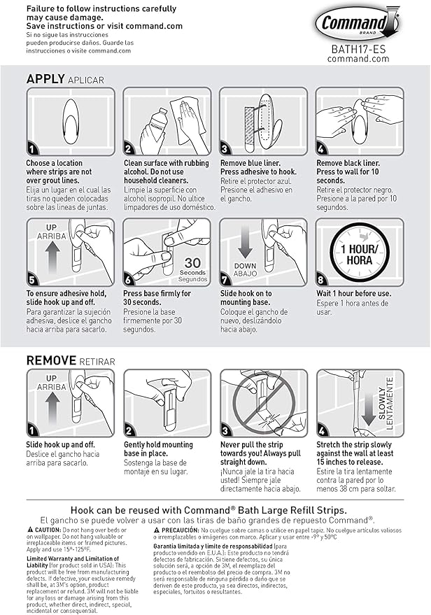 Command Bath Large Towel Hook Value Pack, Clear Frosted, 3-Large Hooks, 3-Water-Resistant Strips, Organize Damage-Free