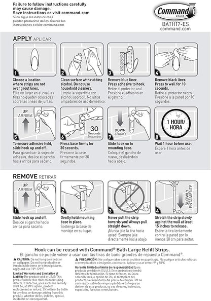 Command Bath Large Towel Hook Value Pack, Clear Frosted, 3-Large Hooks, 3-Water-Resistant Strips, Organize Damage-Free