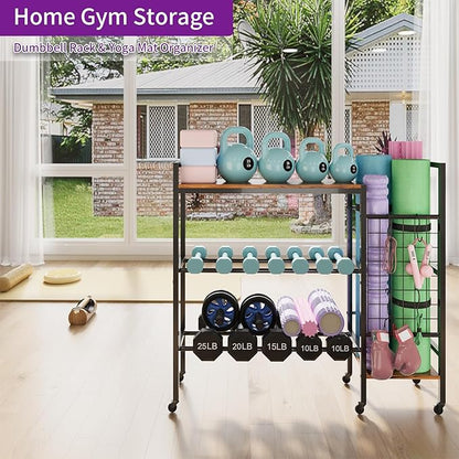 Dumbbell Rack, Gym Storage Rack, Weight Rack for Home Gym, Dumbbells, Kettlebells, Yoga Mats & More Space-Saving Home Gym Organizer