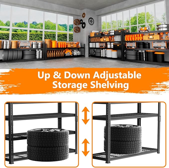 Storage Shelves Heavy Duty, 60" L x 24" W x 60" H Garage Wire Shelving Unit Loads 2640LBS, 4-Tier Adjustable Metal Industrial Utility Shelf Rack for Kitchen, Laundry Room, Pantry, Warehouse, Basement