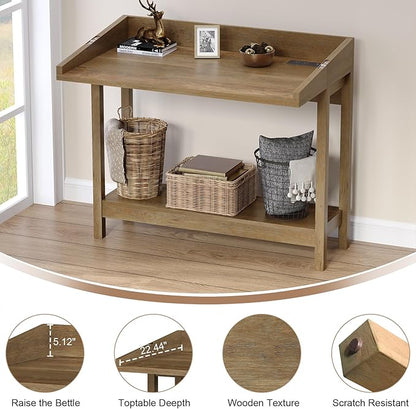 Foldable 38" Console Table with Charging Station & Storage, Side Table with Charging, Entryway Table with Anti-Tip Design,Rustic,Rustic Brown