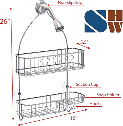 Simple Houseware Bathroom Hanging Shower Head Caddy Organizer, Chrome (26 x 16 x 5.5 inches)