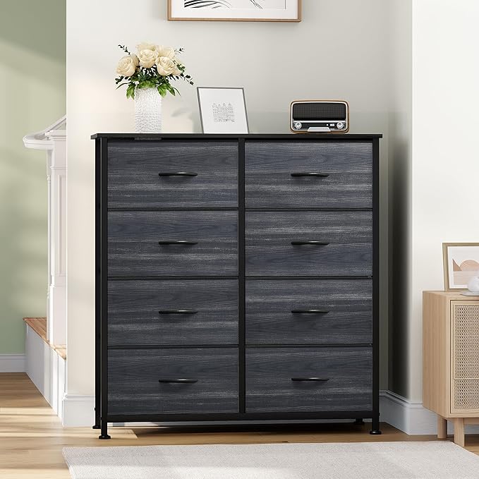 YITAHOME Dresser with 8 Drawers - Fabric Storage Tower, Organizer Unit for Bedroom, Living Room, Hallway, Closets - Sturdy Steel Frame, Wooden Top & Easy Pull Fabric Bins, Burlywood Grain