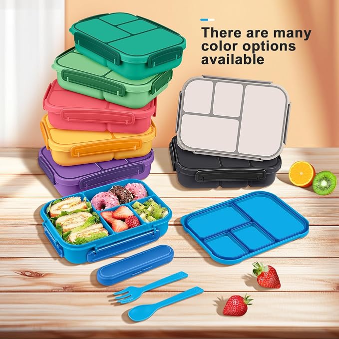 Lunch Box Kids,Bento Box Adult,Leakproof Lunch Containers for Adults/Kids/Toddler,1200ML-4 Compartments bento Lunch box with Utensil,Microwave & Dishwasher & Freezer Safe (Blue)