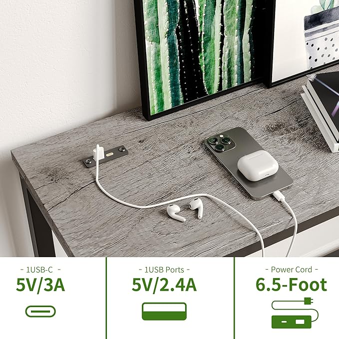 BOFENG Narrow Console Table with Outlet,Thin Sofa Table with Charging Station,41.5 Inch Small Entryway Table,for Hallway,Bedroom,Living Room,Foyer,Grey