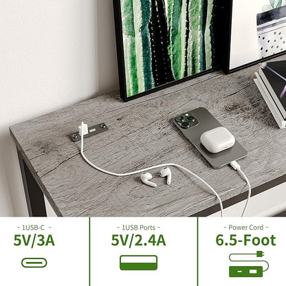 BOFENG Narrow Console Table with Outlet,Thin Sofa Table with Charging Station,41.5 Inch Small Entryway Table,for Hallway,Bedroom,Living Room,Foyer,Grey