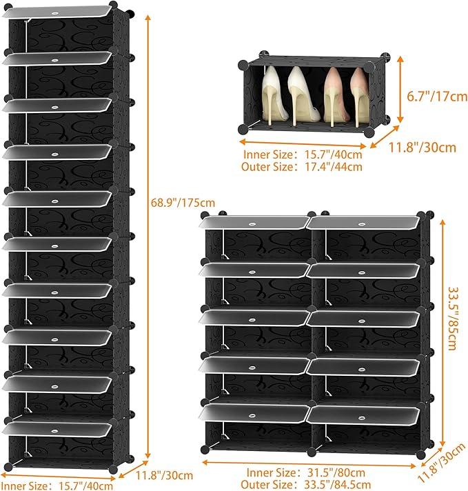 HOMIDEC Shoe Storage, 10-Tier Shoe Rack Organizer for Closet 20 Pair Narrow Shoes Shelf Cabinet for Entryway, Bedroom and Hallway