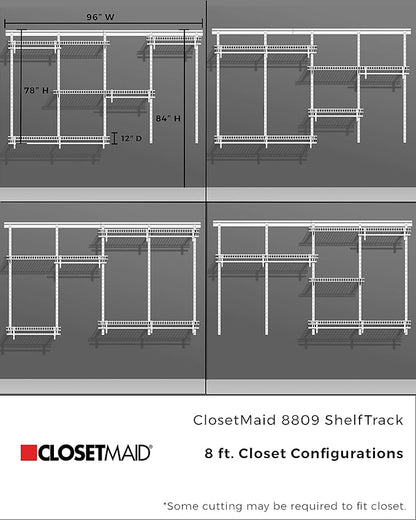 ClosetMaid ShelfTrack Wire Closet Organizer System, Adjustable from 5 to 8 Ft., with Shelves, Clothes Rods, Hardware, Durable Steel, White