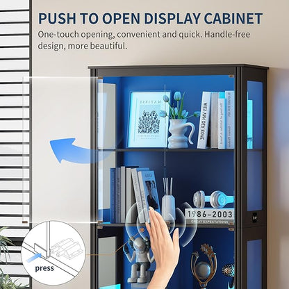 HNEBC 71'' Display Cabinet with 5-Tier and 3 Color Lights for Books Toys Liquor,Curio Cabinet with Human Body Bookcases for Bedroom, Living Room,Black