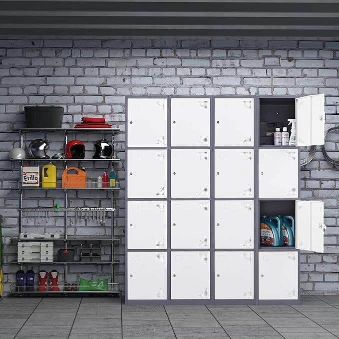 Letaya Metal Lockers for Employees,71" Steel Storage Cabinet with 4 Door Lockable for Office Staff,Home Sundries,Gym,School (Gray&White)