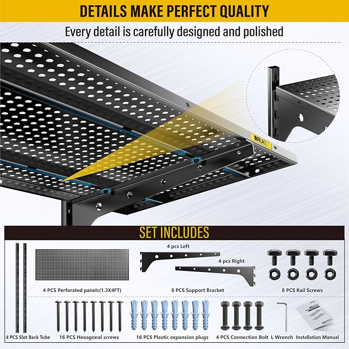 2-Pack 2 Tier 1.3x4ft Garage Shelving Wall Mounted, 15.6x48inch per Shelf Height Cassette Adjustable Floating Shelves(Black)