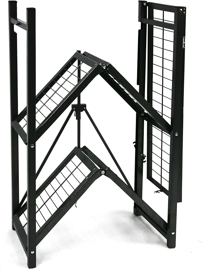Origami 2 Pack 3 Tier Folding Shelves, Storage Shelving Rack Unit with Wheels, Pewter