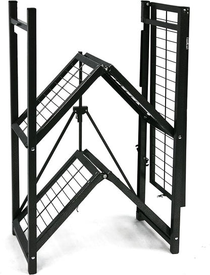Origami 2 Pack 3 Tier Folding Shelves, Storage Shelving Rack Unit with Wheels, Pewter