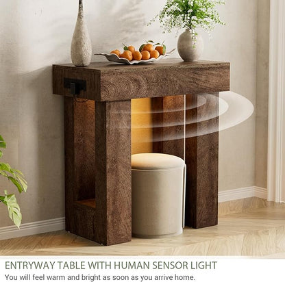 Unikito 32" Entryway Table with Socket and Sensor Light, Narrow Console Table with Storage Behind Couch, Farmhouse Entryway Table for Hallway, Behind The Couch, Living Room, Foyer