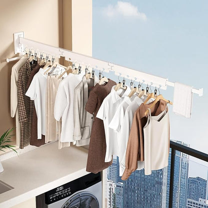 Wall Mounted Collapsible Clothes Drying Rack, Durable Space-Saving Laundry Drying Rack Clothing Hanger, Upgraded with Clips and Windproof Holes