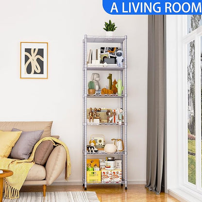 REGILLER 6 Wire Shelving Steel Storage Rack Adjustable Unit Shelves for Laundry Bathroom Kitchen Pantry Closet(Silver, 11.7" D x 16.8" W x 63" H)