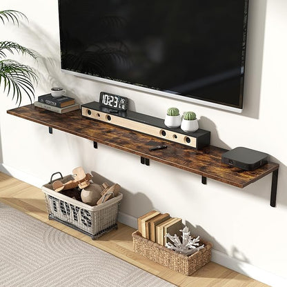 Fun Memories Rustic Brown 12 Inch Deep Floating Shelves Set of 2, Wall Mounted Shelf with Metal Brackets, Rustic Wood Wall Shelf for Bathroom, Kitchen and Living Room, Rustic Brown, 36W x 12D
