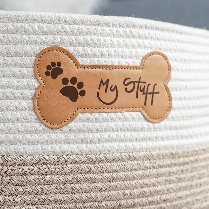 Dog Toy Basket - Cotton Rope Dog Toy Bin With Handle - Cute Woven Pet Toy Box - Perfect Toy Basket For Pets - Storage Baskets For Organizing - Toy Box For Dogs