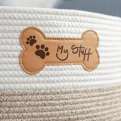 Dog Toy Basket - Cotton Rope Dog Toy Bin With Handle - Cute Woven Pet Toy Box - Perfect Toy Basket For Pets - Storage Baskets For Organizing - Toy Box For Dogs