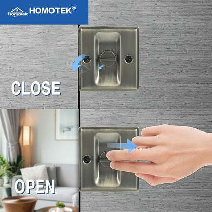 HOMOTEK Privacy Sliding Door Lock with Pull - Replace Old Or Damaged Pocket Door Locks Hardware Quickly and Easily, 2-3/4”x2-1/2”, for 1-3/8” Thickness Door, Antique Brass