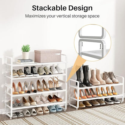 SNTD Shoe Rack - Expandable Shoe Organizer for Closet, Adjustable Metal Shoe Shelf Storage, Stackable Long Shoe Stand Holder for Garage, Entryway, Door Entrance (White, 2-Tier)